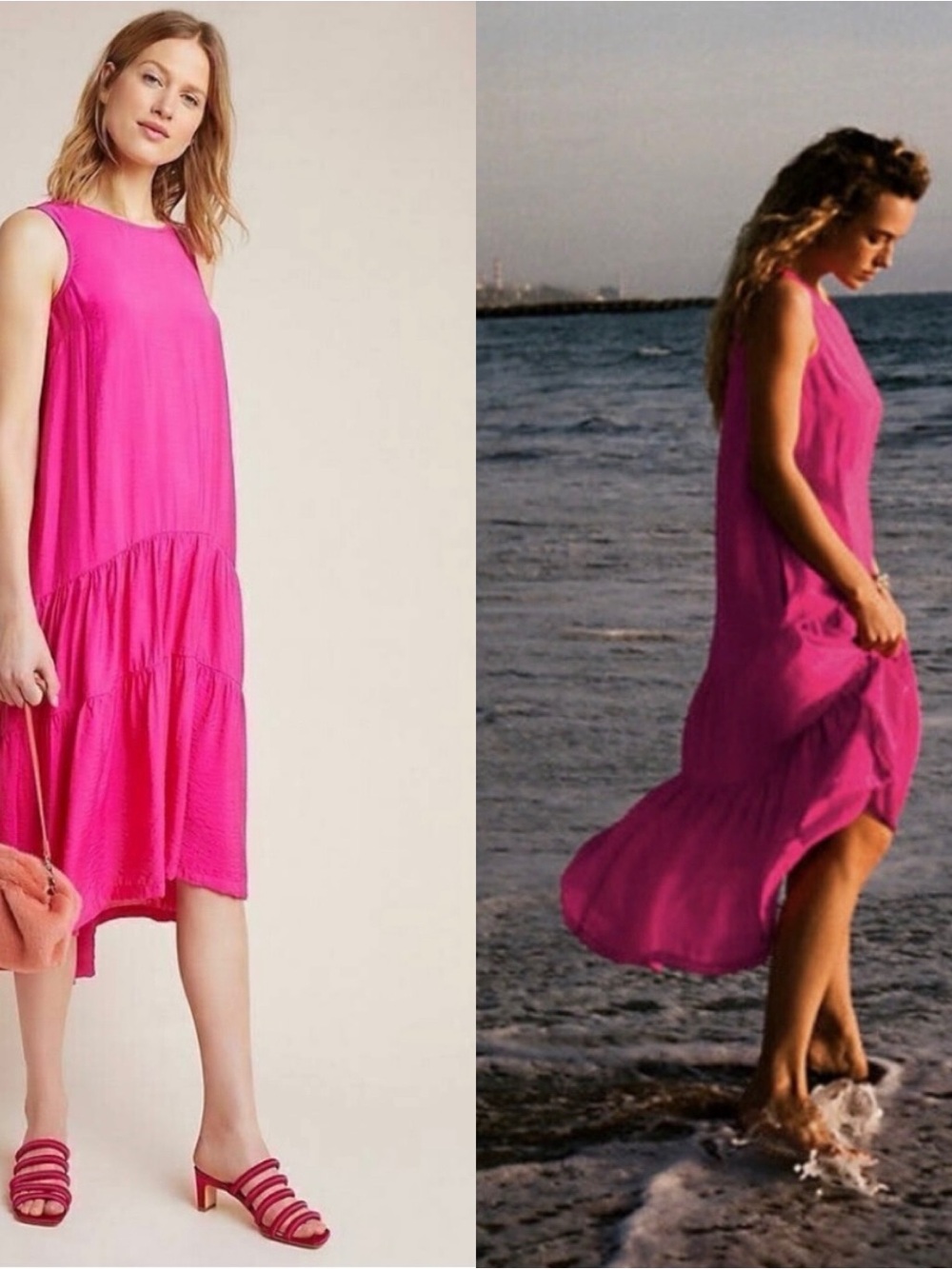 Anthropologie Maeve Marlene Tiered Maxi Dress Pink Size Small